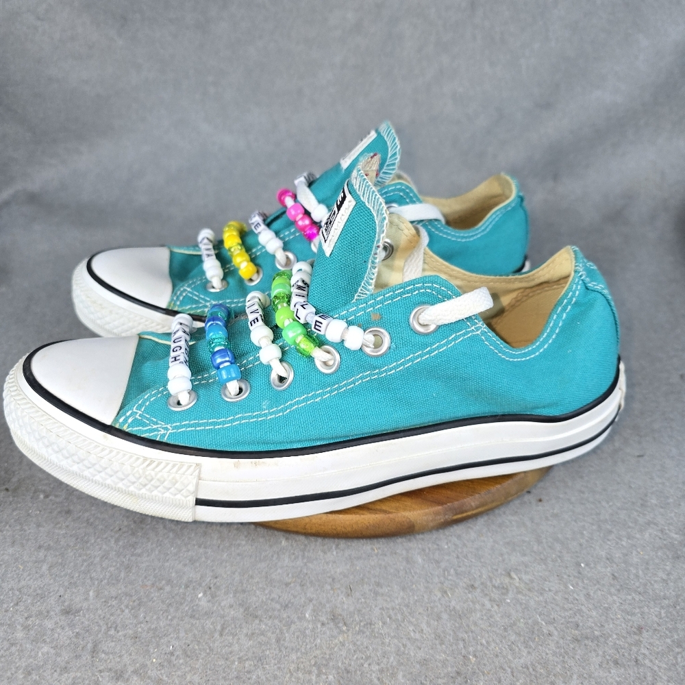 Convers Teal Low-Top Sneakers with Beaded Laces Womens Size 8